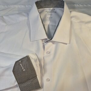 Fusion Men's White Dress Shirt with Contrast Trim Made In Italy